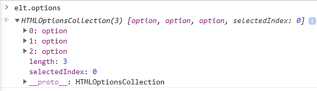 Le tableau des options du select en JavaScript