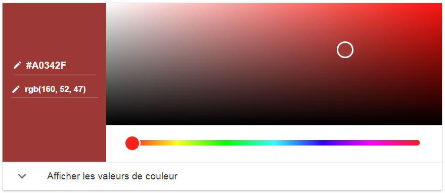 Le color picker des résultats de Google