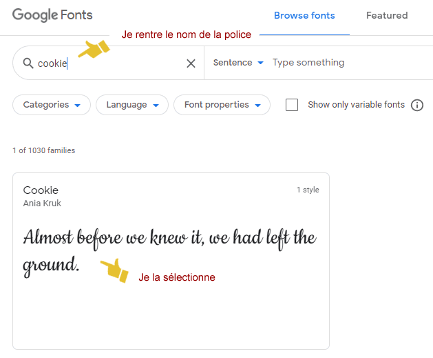 Google Fonts mode d'emploi étape 1
