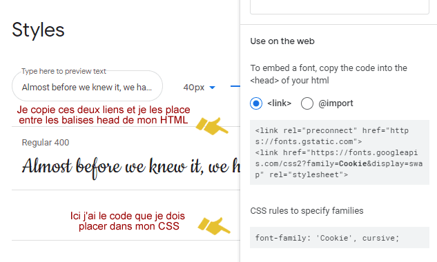 Google Fonts mode d'emploi étape 3