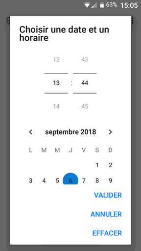 Clavier de saisi d'un date et heure sur smartphone