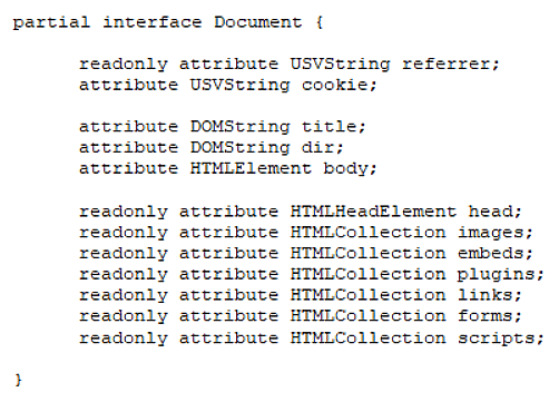 Objet HTMLDocument dans le document de spécification de la partie HTML