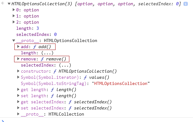 Le proptype de l'objet tableau options du select en JavaScript
