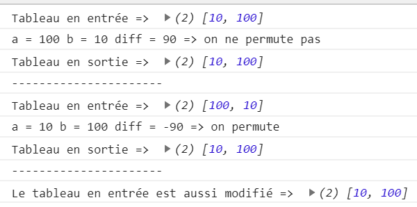 Mise en évidence du fonctionnement de la fonction de tri