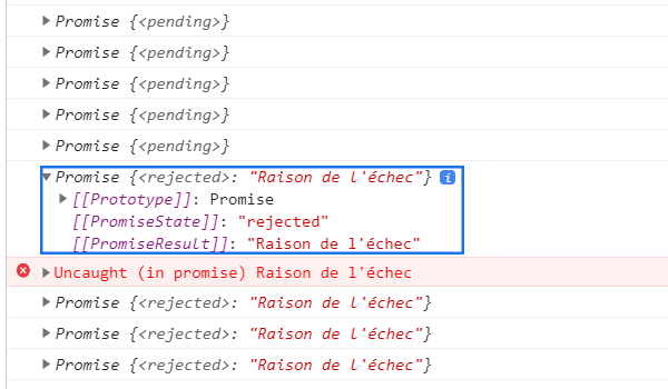 Promesse dans l'état rejected