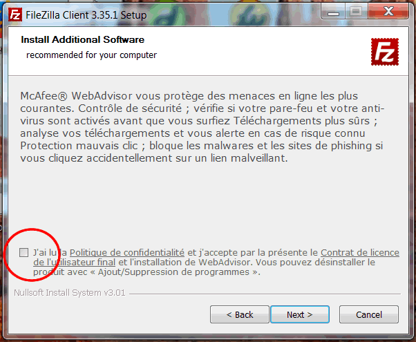 Attention de ne pas télécharger McAfee si vous ne le souhaitez pas