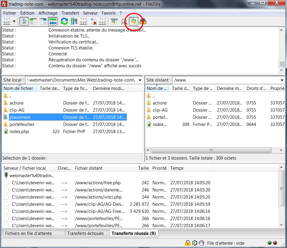 Synchronisation depuis l'icône de la barre d'outils