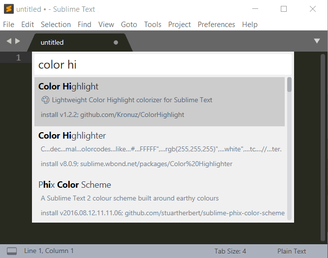 Choix du package Color Highlight