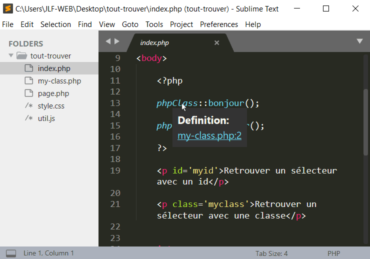 Accéder à une classe PHP depuis le code