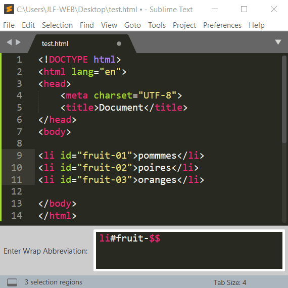 Utiliser le wrapper Emmet avec Sublime Text Exemple 2