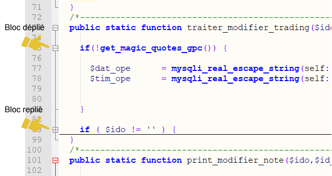 Manipulations des blocs de code