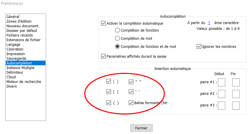 Configurer l'autocompletion