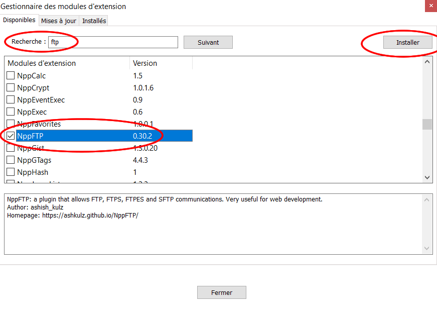 Rechercher le plugin Ftp