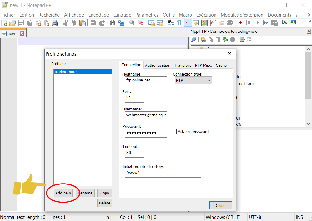 Paramétrage des données distantes.