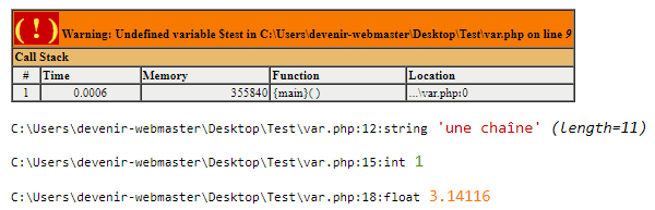 Première utilisation de variables en PHP.