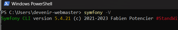 Vérifier la version de la symfony CLI