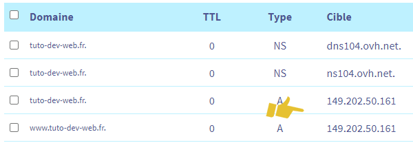 Configuration de la zone DNS.