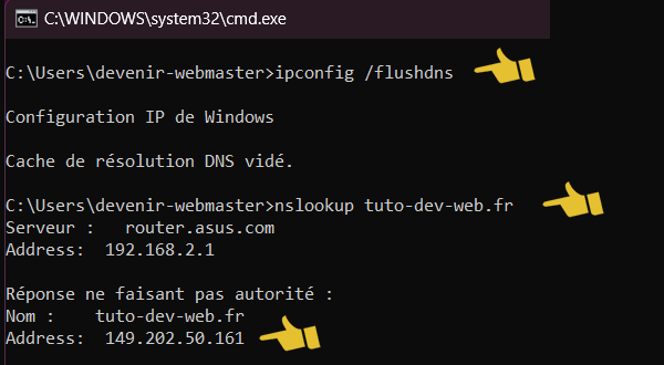 Vérification de la conf DNS du serveur.