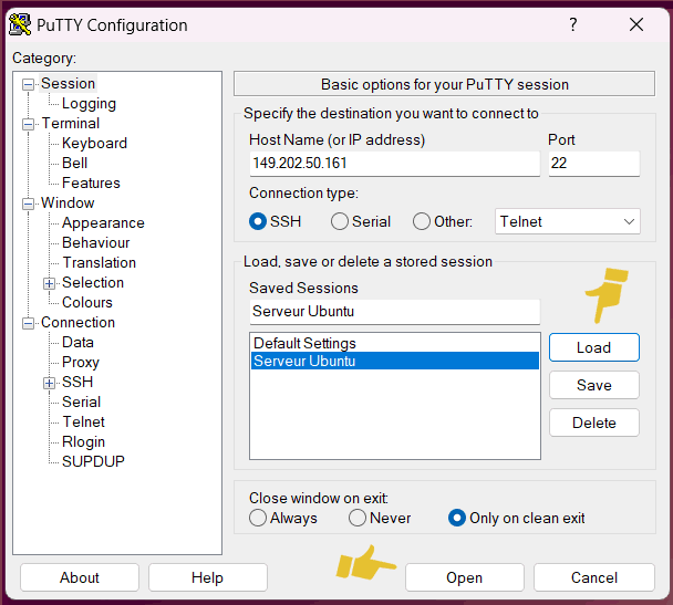 Utilisation de PuTTY.